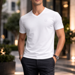 V-Classic vit t-shirt med v-ringning, framsida
